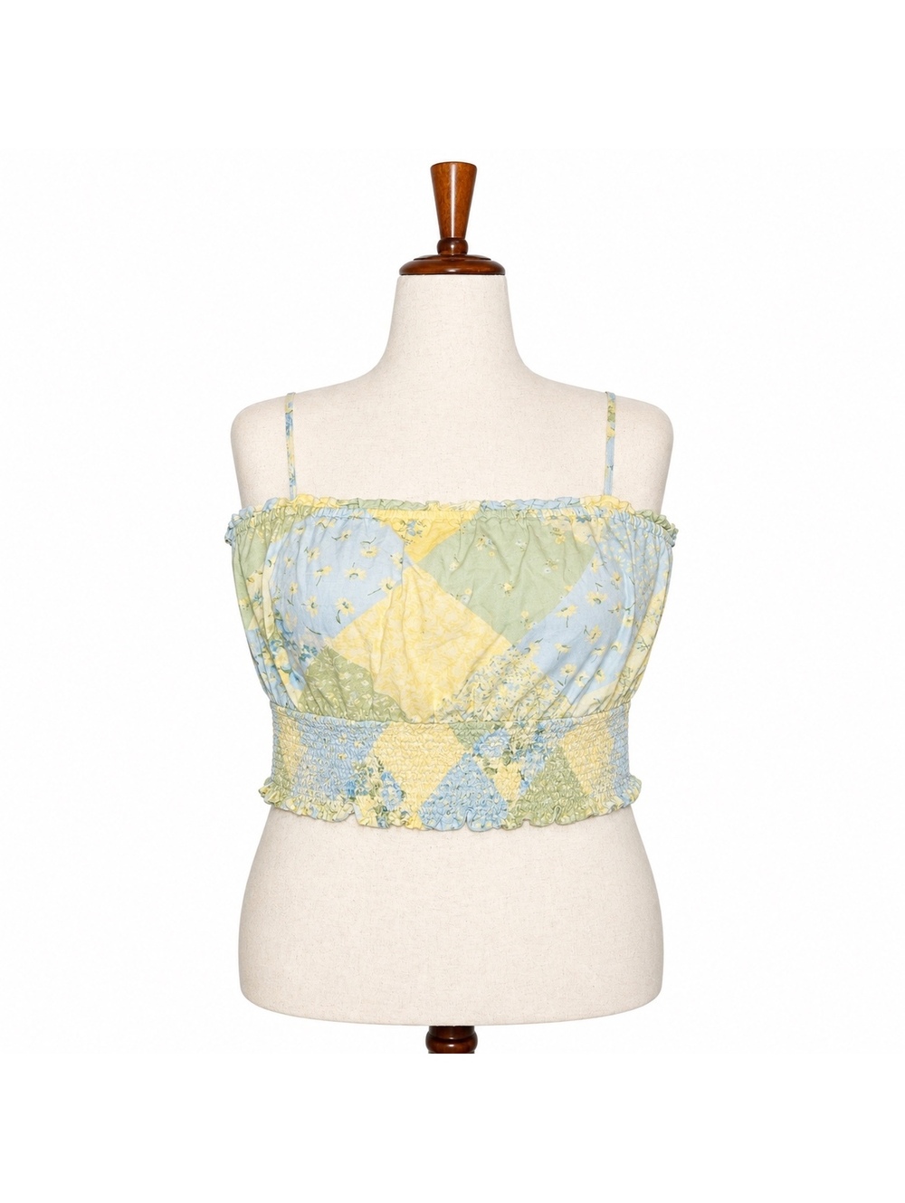 American Eagle Multicolor Patchwork Crop Top with Smocked Waist XL